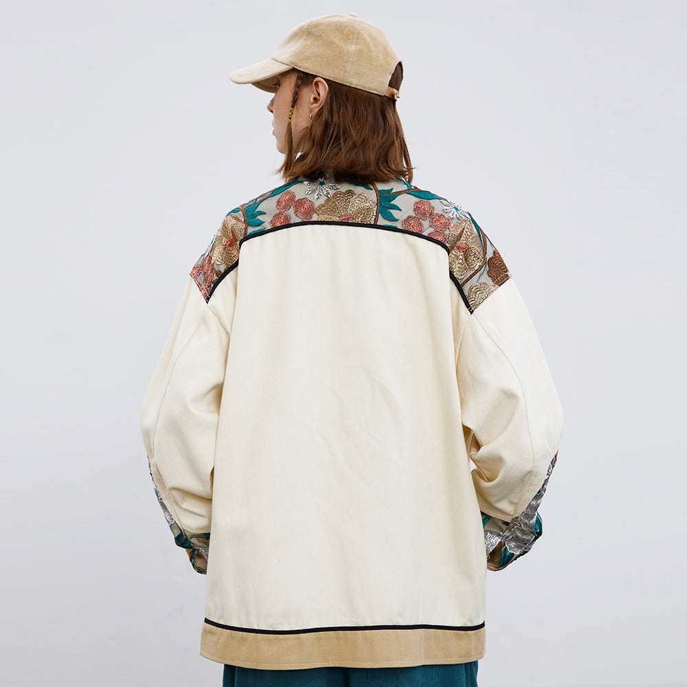 Unisex Stitching Lace Coat – Casual Khaki Jacket for Youth