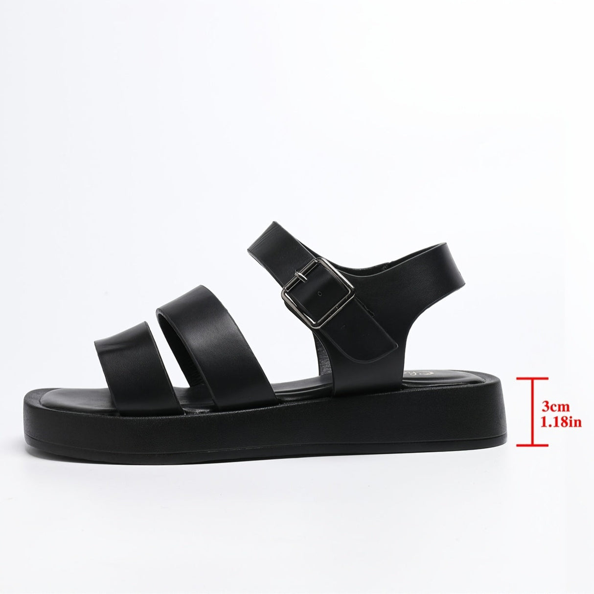 Women'S Summer Classic Solid Color Open Toe Platform Sandals with Buckle