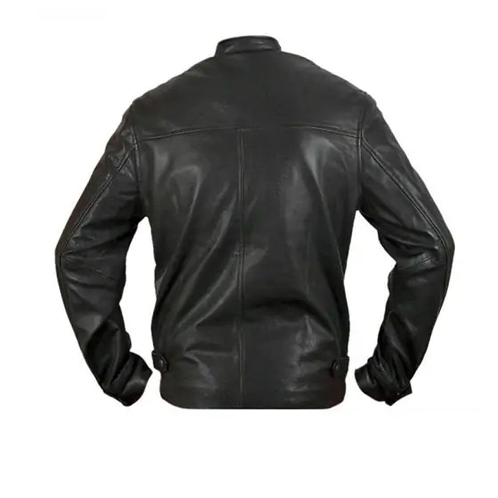 Men's Black Cafe Racer Leather Jacket | Black