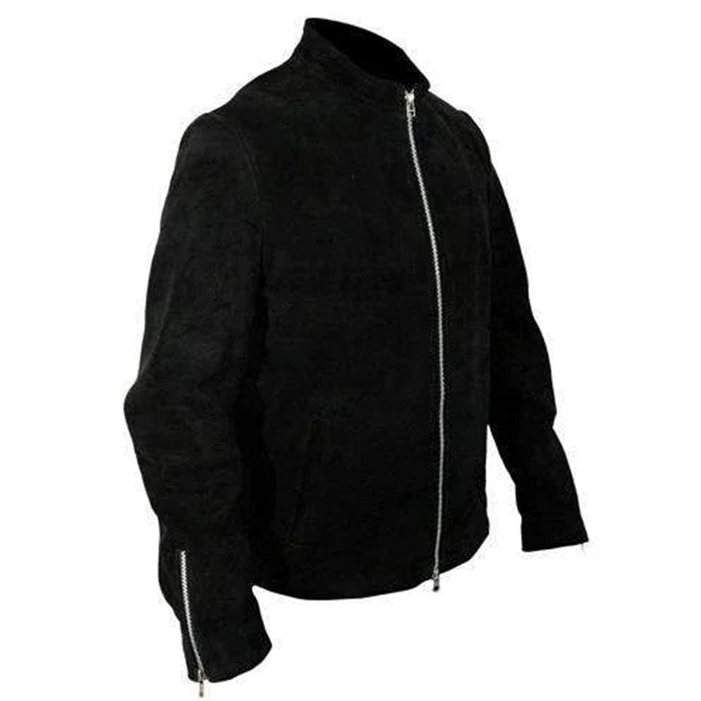 Men's Suede Leather Jacket, Zip Front | Black