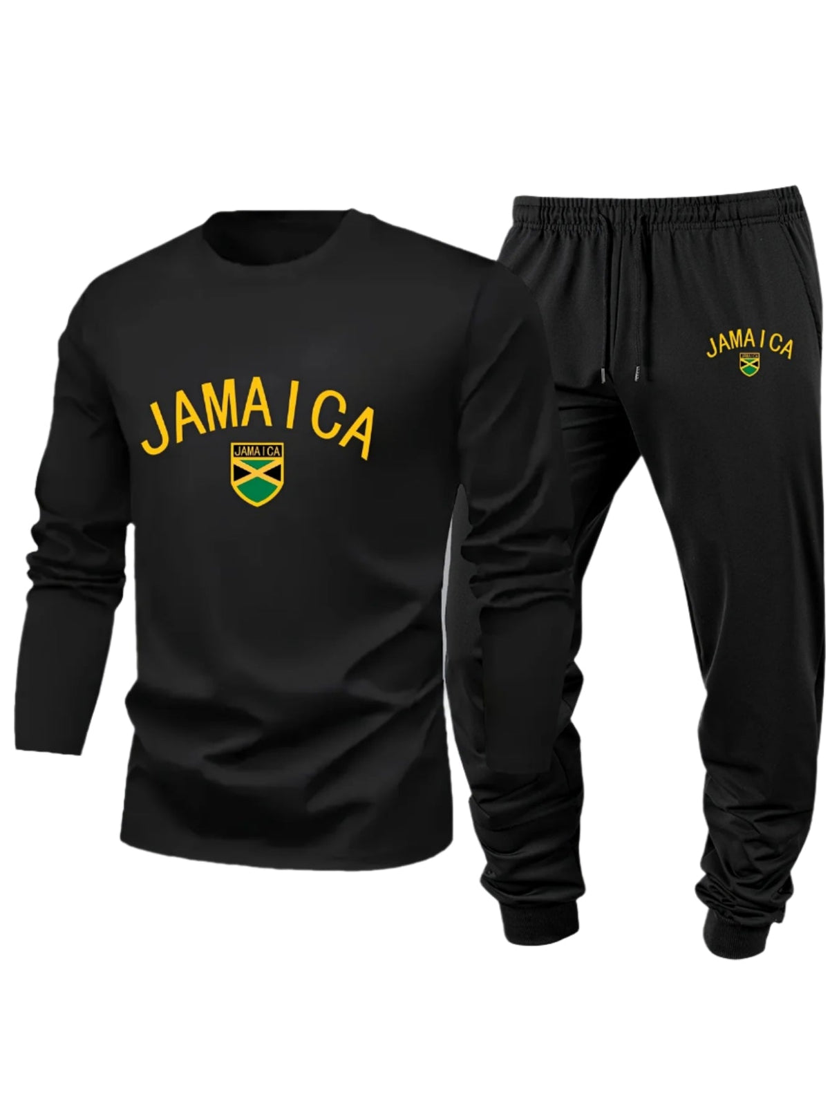 Men's Casual Long-Sleeved Hoodie and Trousers Set with Jamaica Letter Flag Print