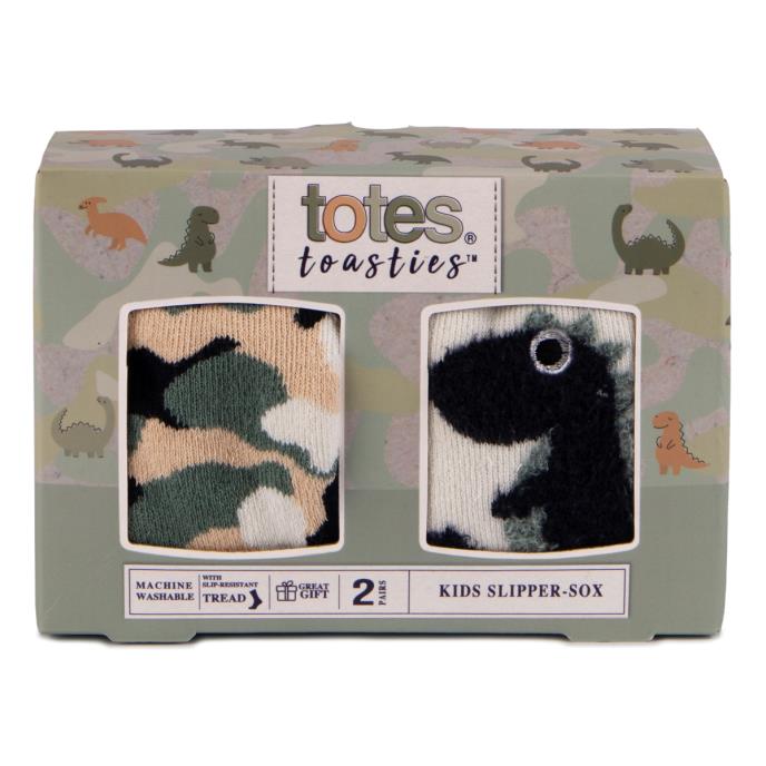 Totes Toasties ORIGINAL SLIPPER-SOX (Twin Pack) Kids Dino/Camo