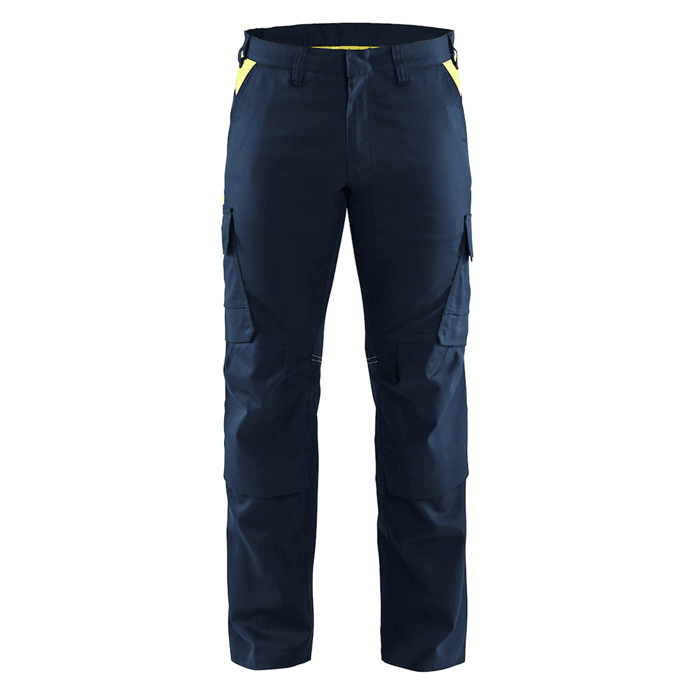 Blaklader 1448 Industry Stretch Kneepad Trousers Dark Navy Blue/Hi-Vis Yellow