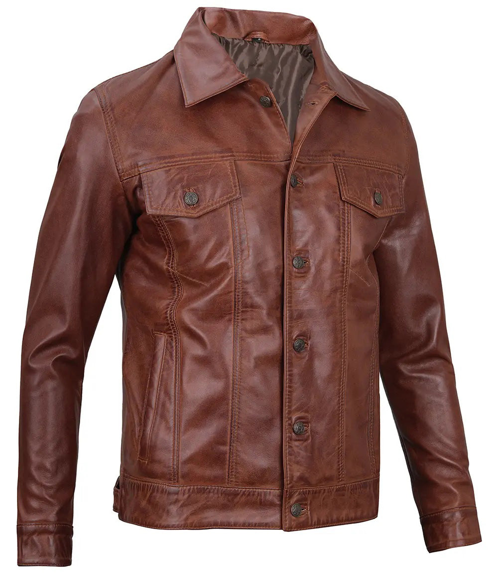 Men's Leather Casual Jacket | Brown