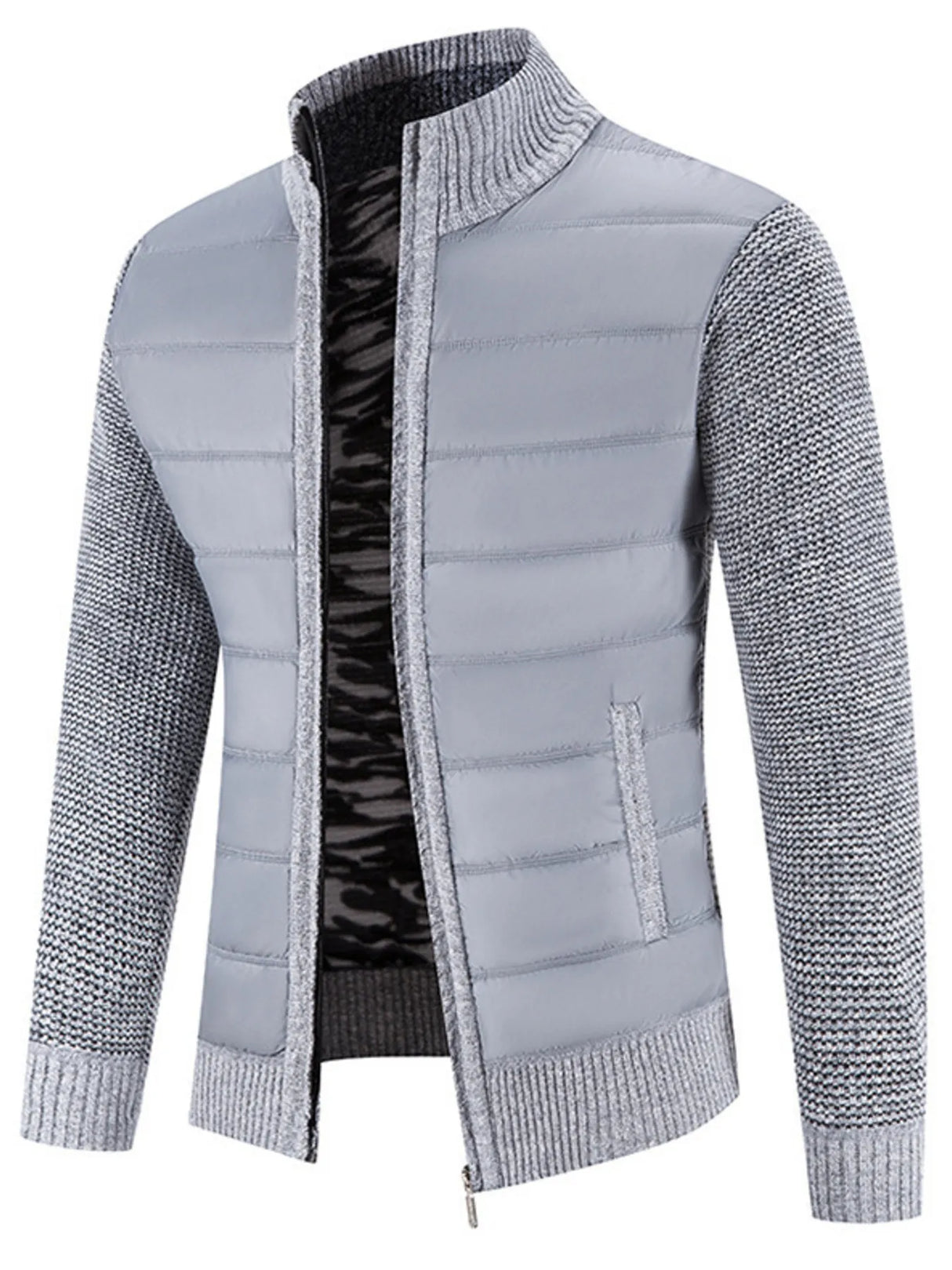 Men's Plus Size Quilted Knit Bomber Jacket with Stand Collar