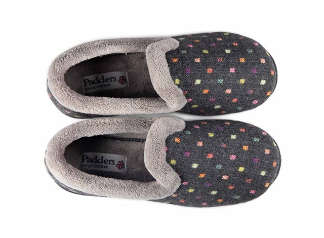 Padders REPOSE Womens (2E Fit) Full Slippers Charcoal