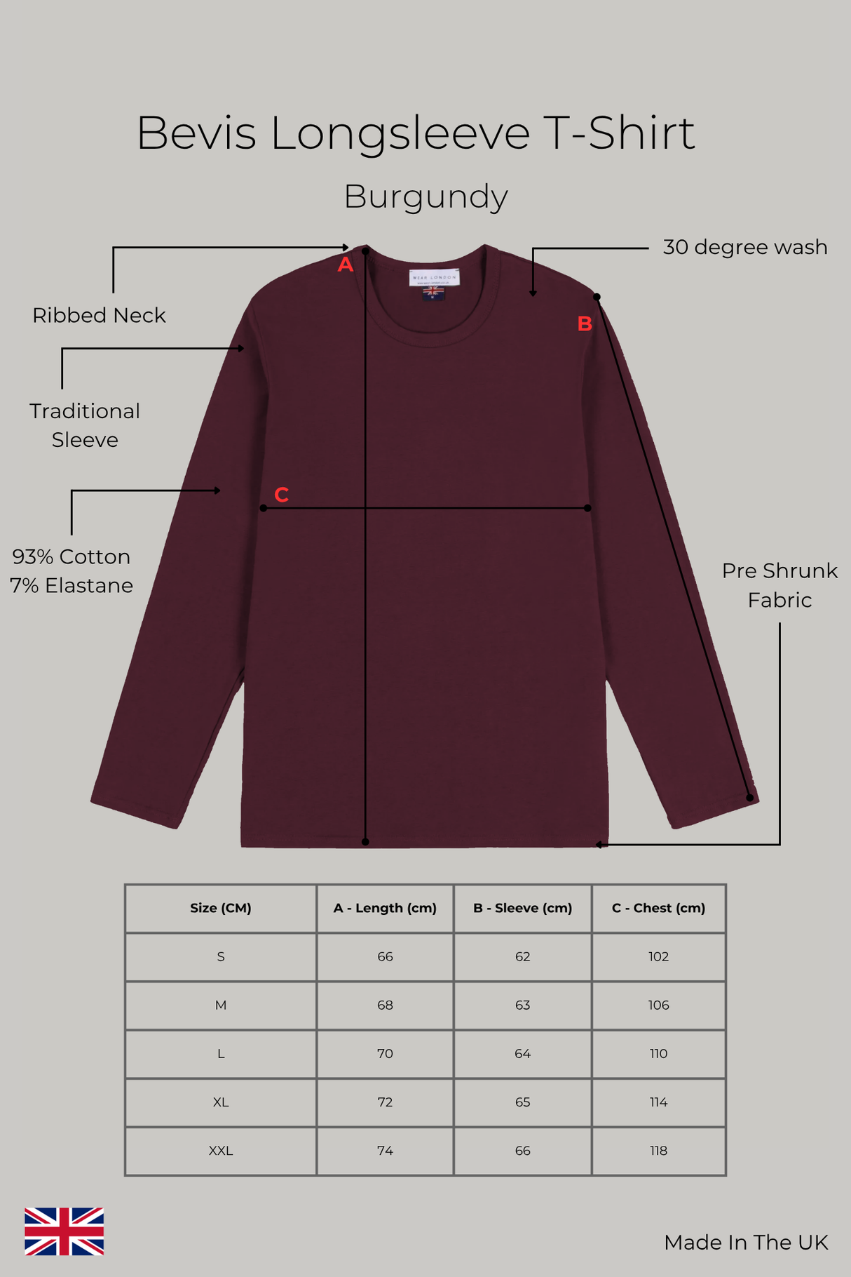 Bevis Long Sleeve Cotton T-shirt - Burgundy