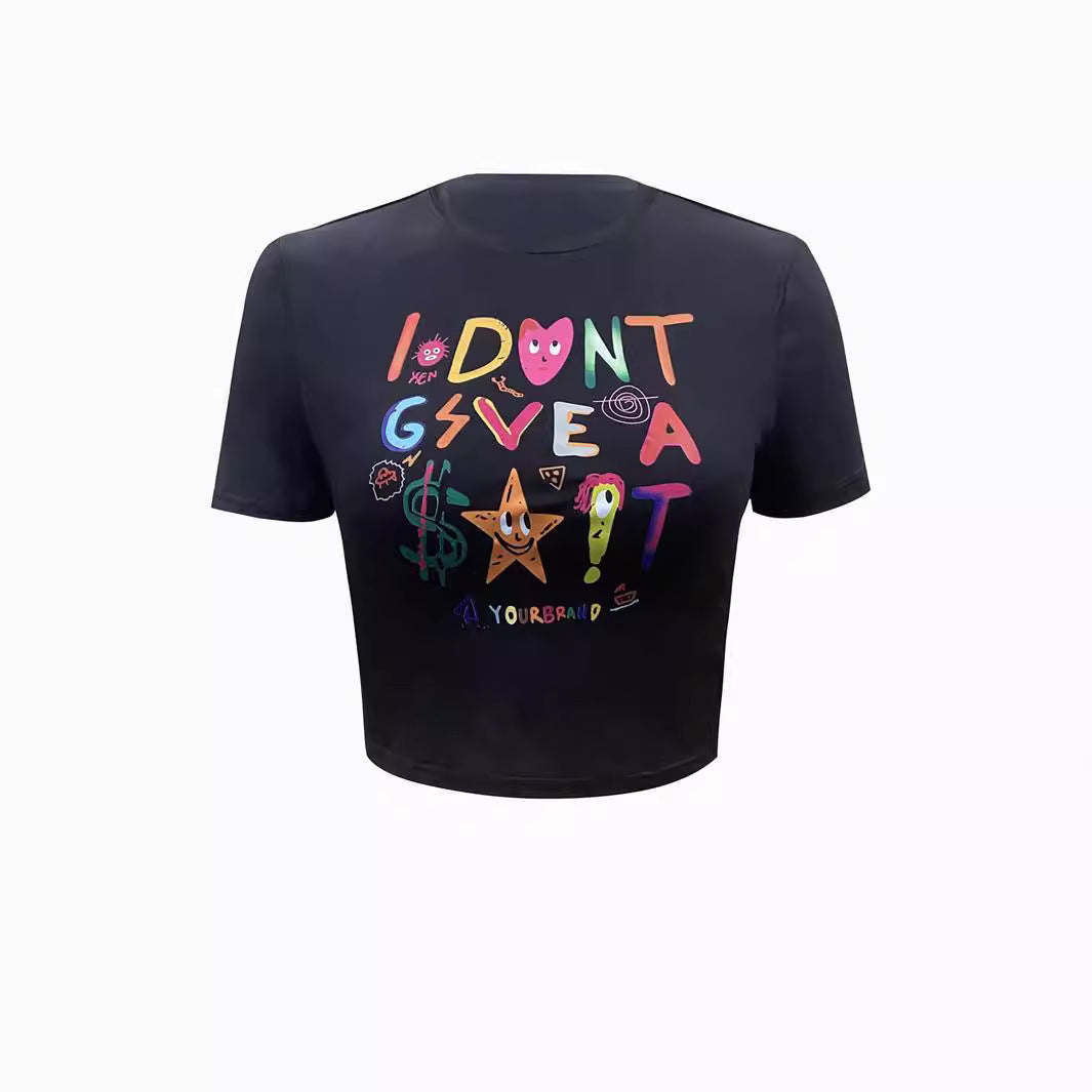 Women's All-match Letters Printed Solid Color Short Sleeve