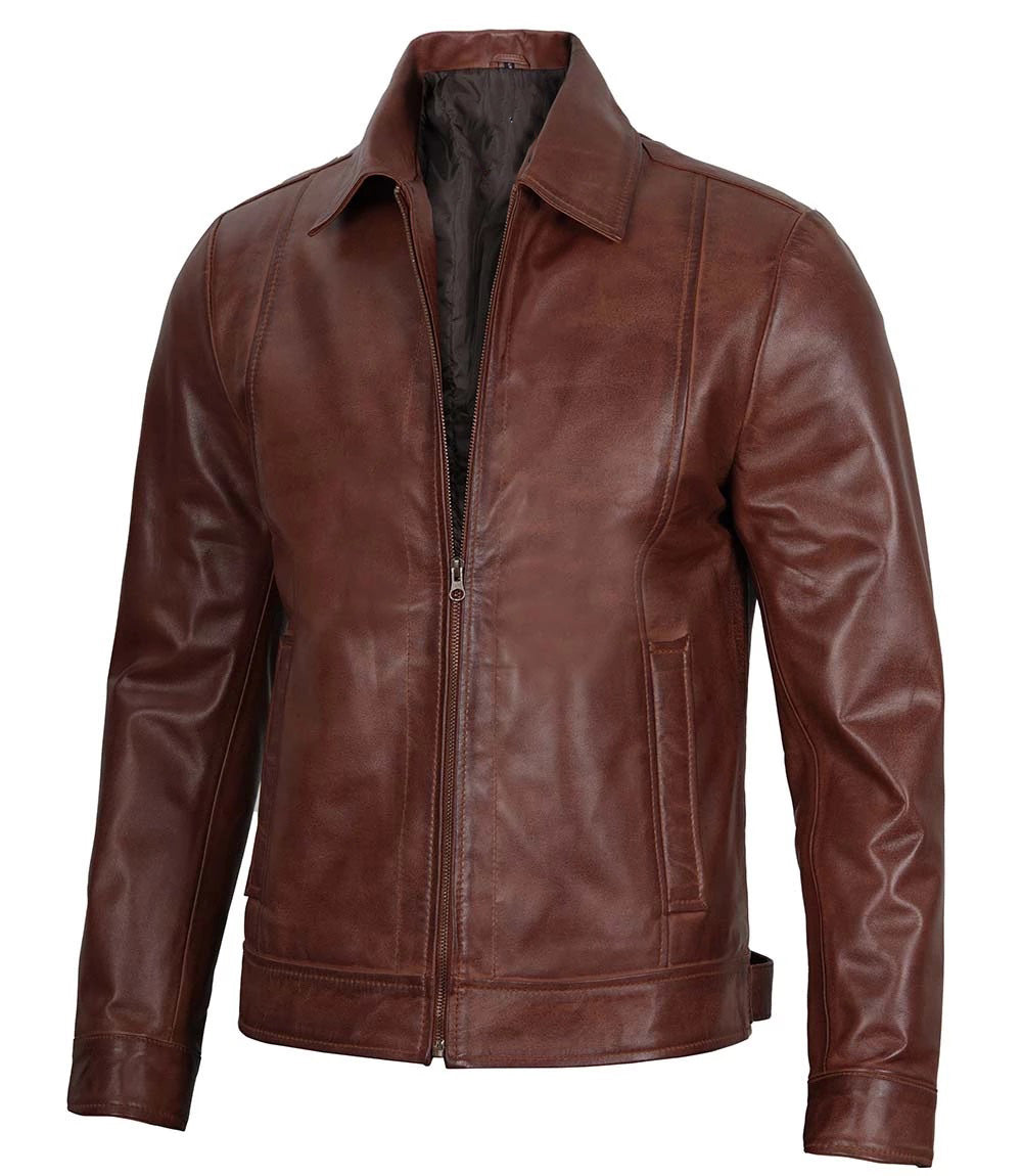 Men's Genuine Harrington Leather Jacket | Brown