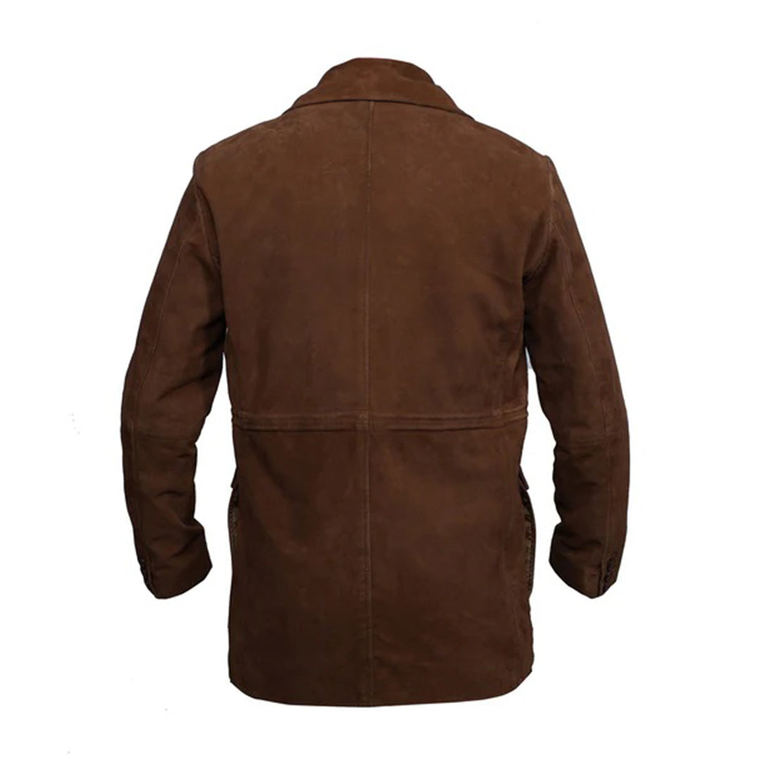 Men's Suede Leather Blazer Coat Multiple Pockets | Brown