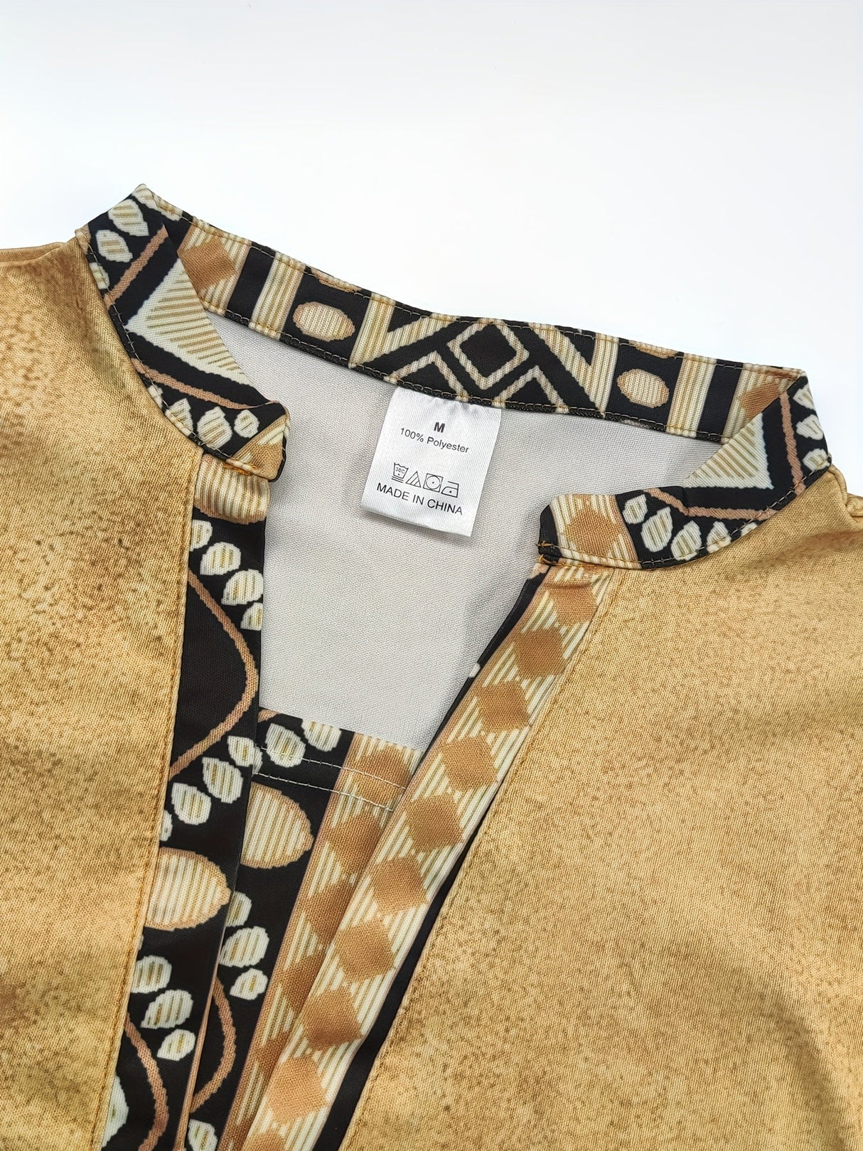 Men's Tribal Leaf V-Neck Henley Shirt - Short Sleeve Casual Summer Top