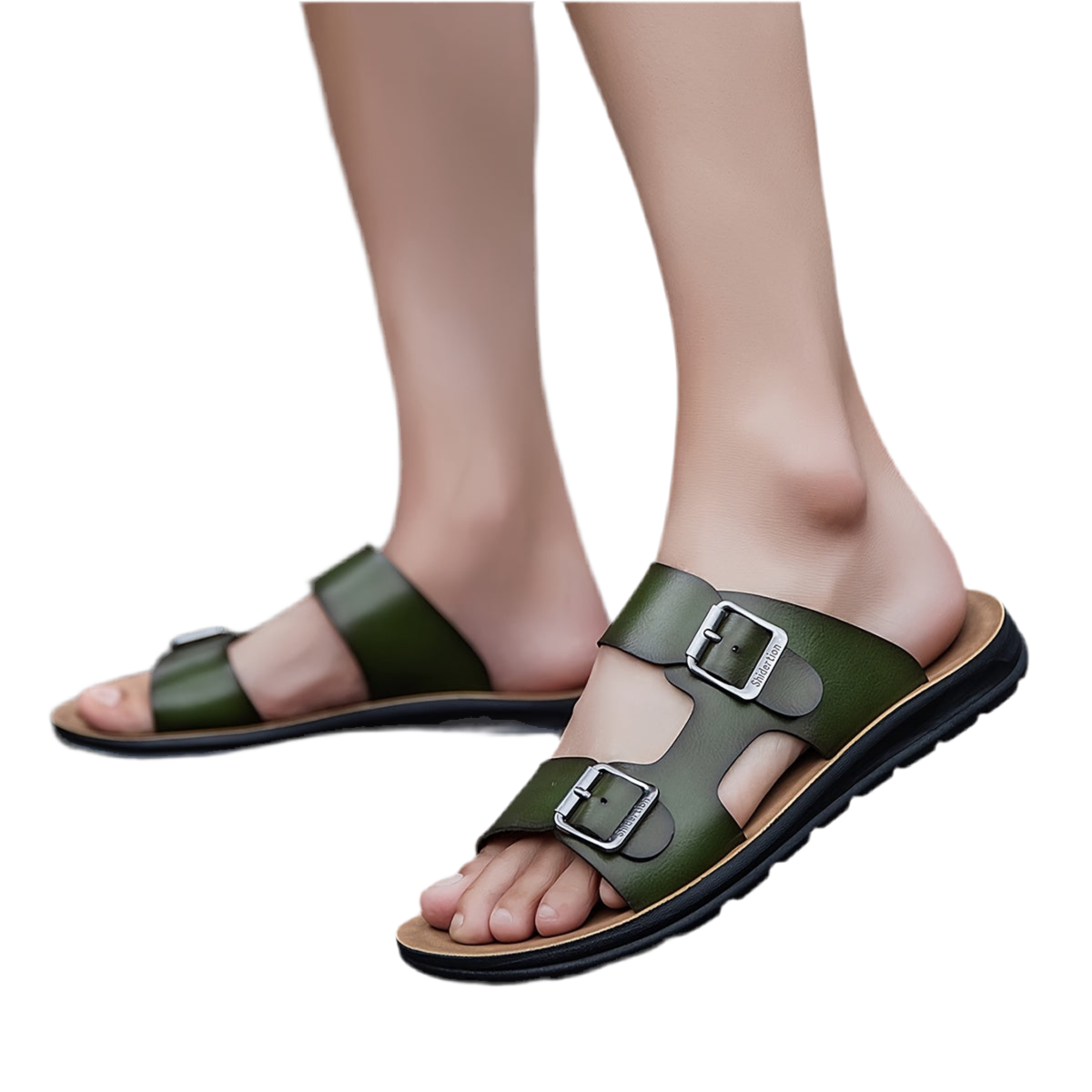 Men's Casual Synthetic Upper Slides, Casual Non Slip Slippers, Open Toe Sandals With Buckle