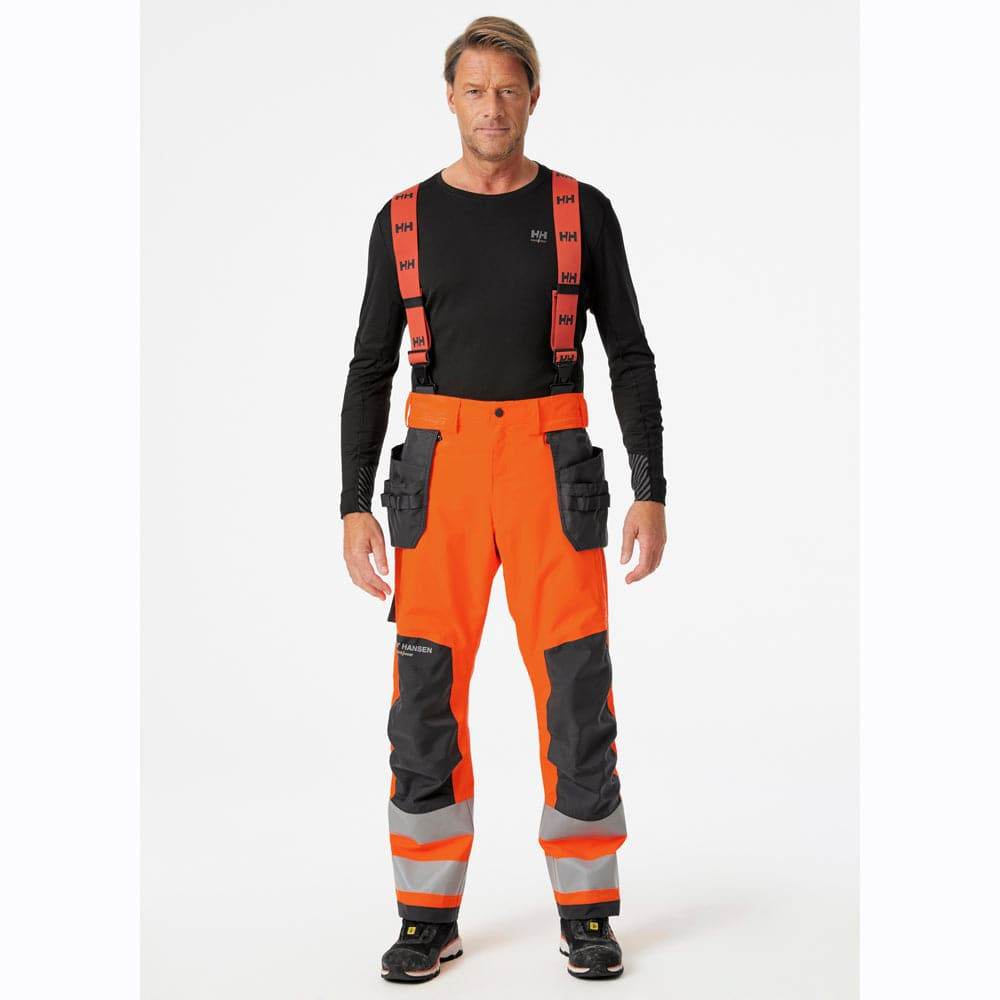 Helly Hansen 71493 Alna 2.0 Hi-Vis Waterproof Shell Construction Bib& Brace Pant Trouser ORANGE/EBONY / 34.5" Waist - 32" Leg