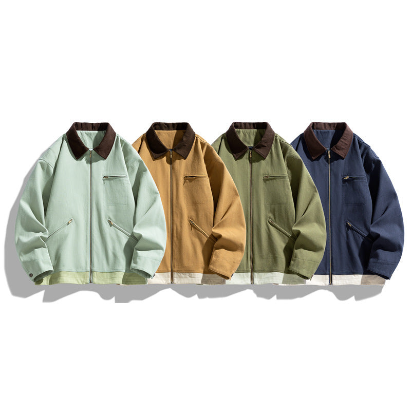 Men’s Contrast Color Washed Polo Collar Jacket