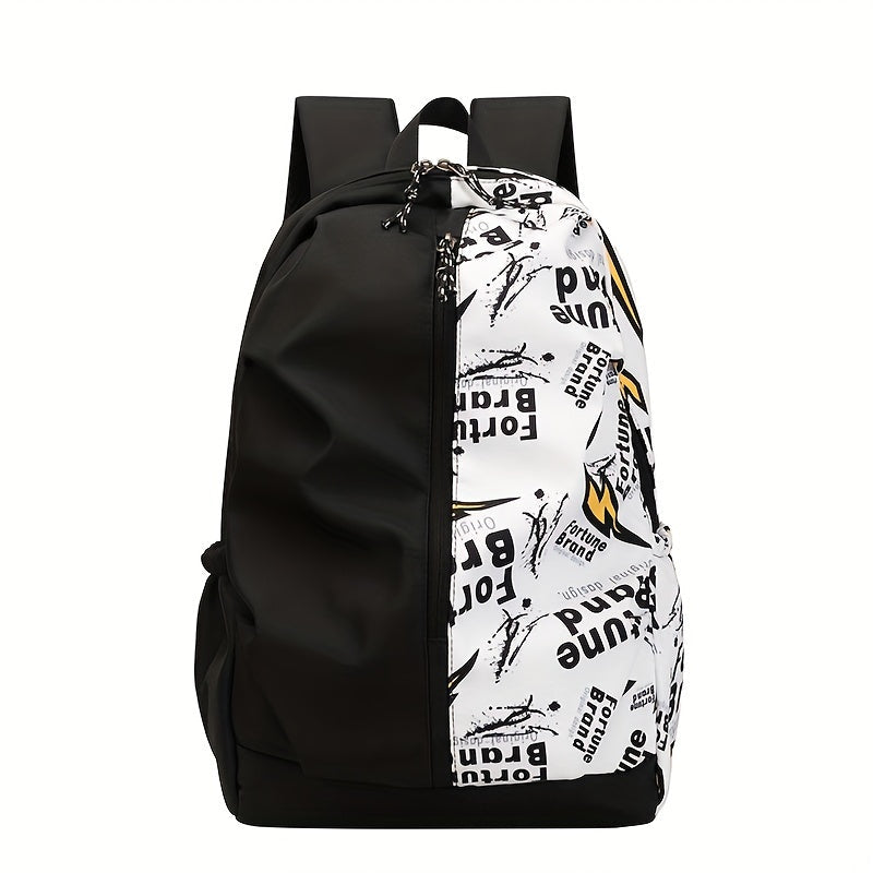 Unisex Nylon Backpack Graffiti Street Style Adjustable Straps Laptop Compartment Zipper Closure Polyester Lining Backpack