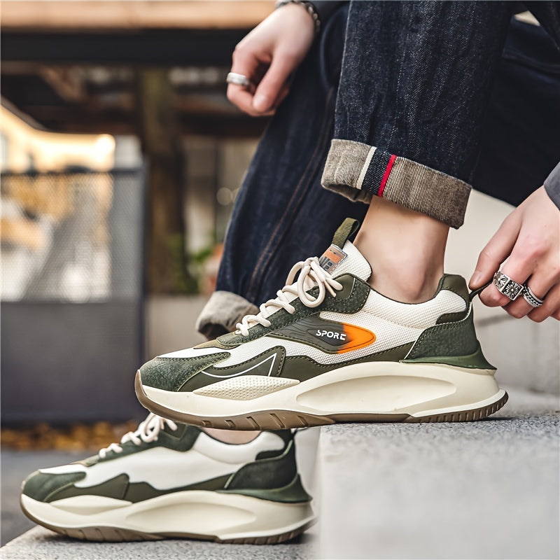Men's Color Block Chunky Sneakers - Trendy, Comfy, Non-Slip & Durable for Outdoor Activities