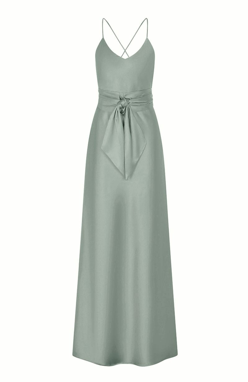 Brooklyn Dress in Sage Green Satin