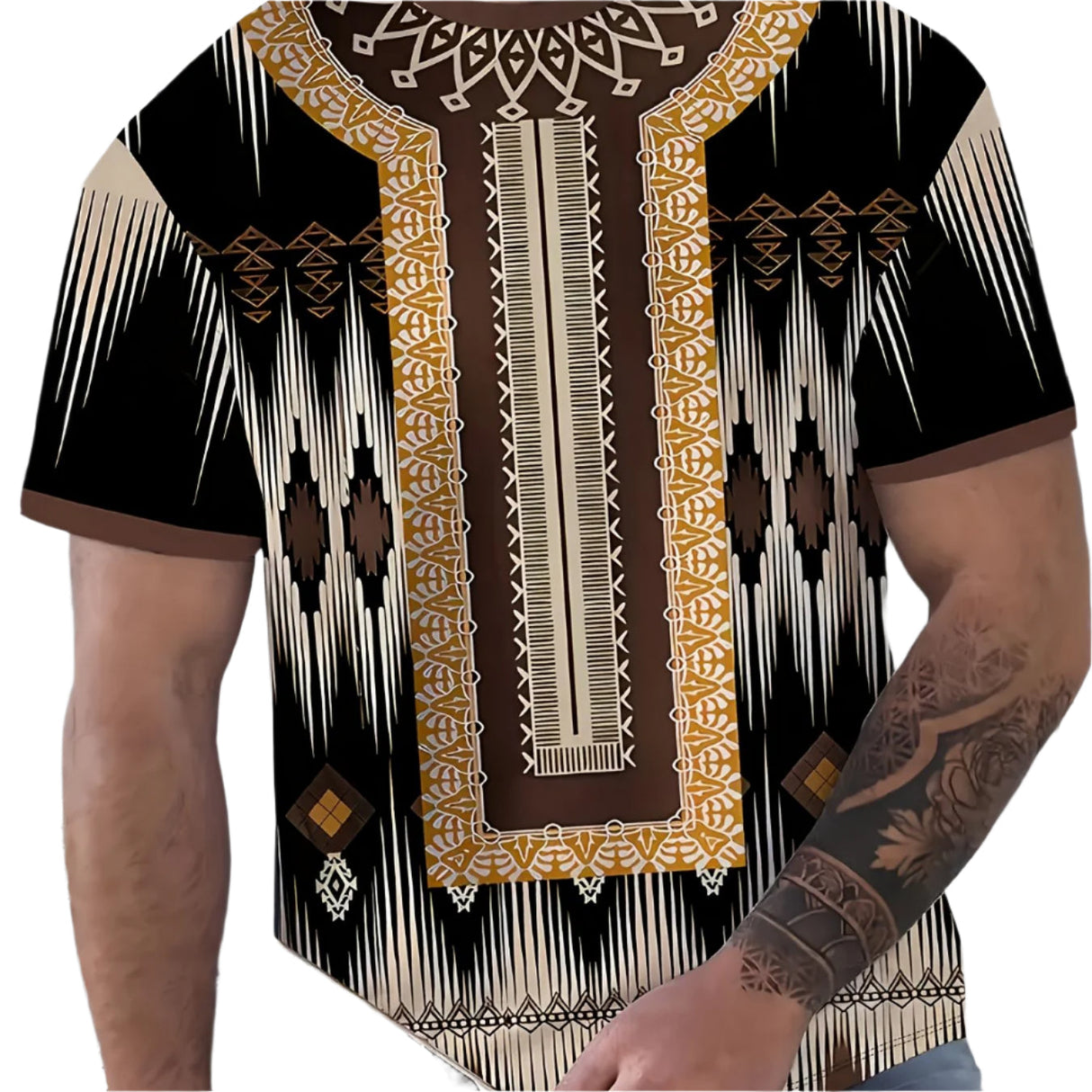 Men's Casual Crew Neck T-Shirt with Vibrant Geometric Print