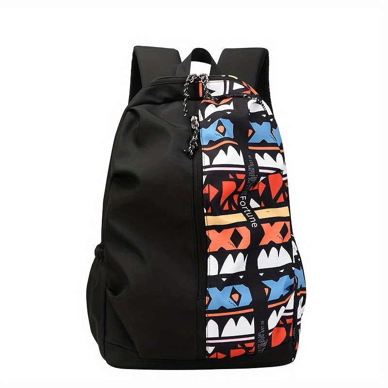 Unisex Nylon Backpack Graffiti Street Style Adjustable Straps Laptop Compartment Zipper Closure Polyester Lining Backpack