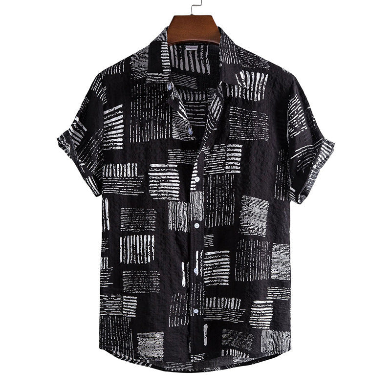 Men's Plus Size Summer Loose Short Sleeves Shirt Retro