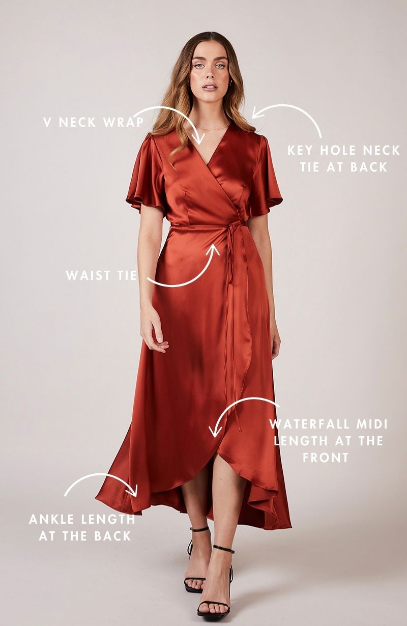 Florence Waterfall Dress in Burnt Orange Satin
