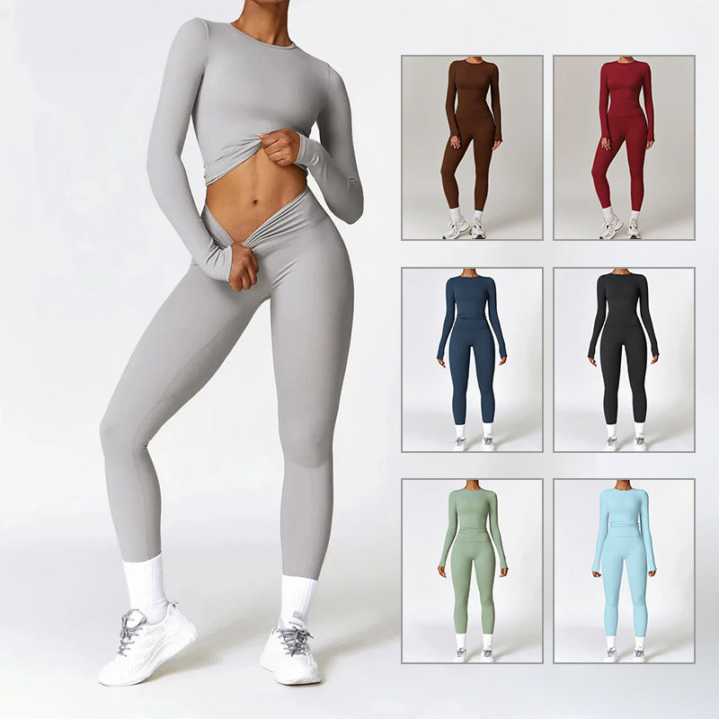 Tight-fitting Brushed Yoga Suit Quick-drying Fitness Clothes Fitness Long Sleeve Tracksuits Sports Suit Gym Top High Waist Leggings Women Sets Yoga Set