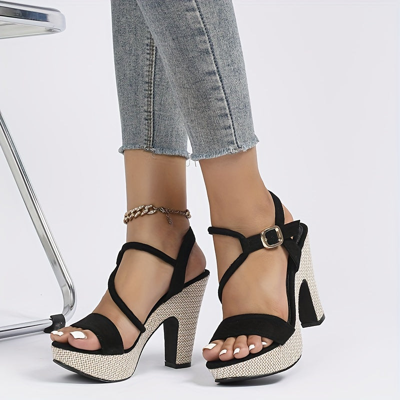 Women's Block Heeled Sandals, Fashion Buckle Strap Summer Shoes Women's Comfortable Sandals