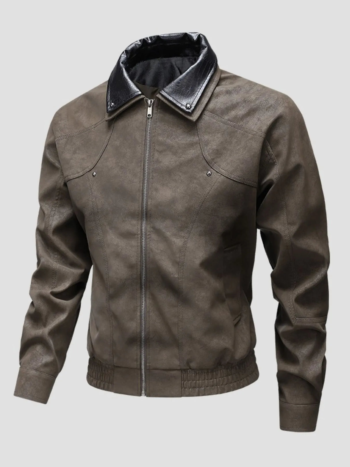 Men's Plus Size Leather Bomber Jacket with Full Zip Front