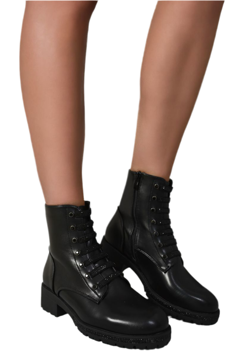 Lace Up Glitter Ankle Boots