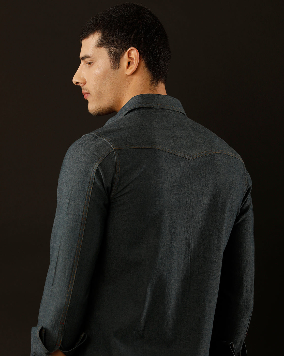 Men's Slim Fit Solid Denim Casual Shirt (AAKOL)