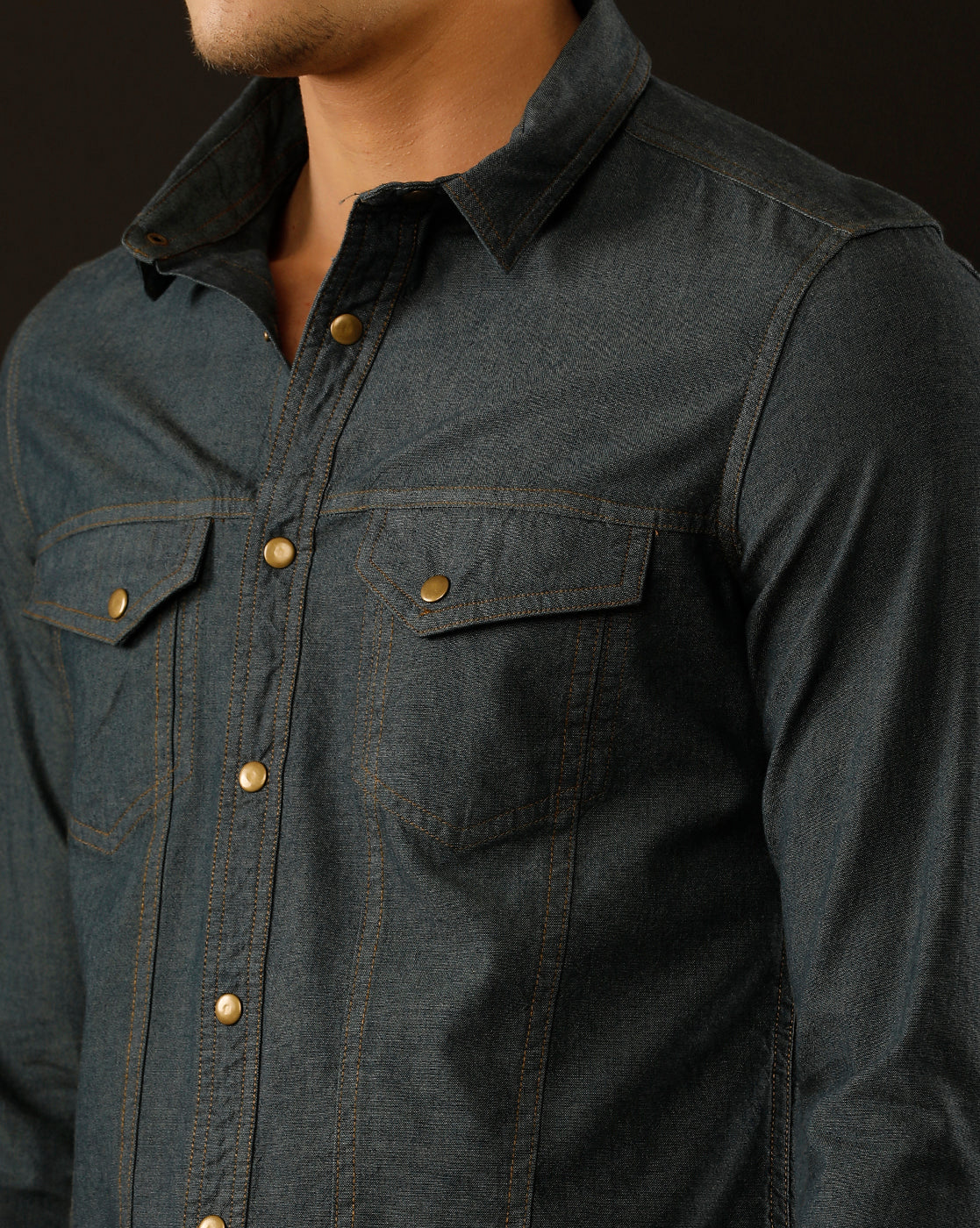 Men's Slim Fit Solid Denim Casual Shirt (AAKOL)