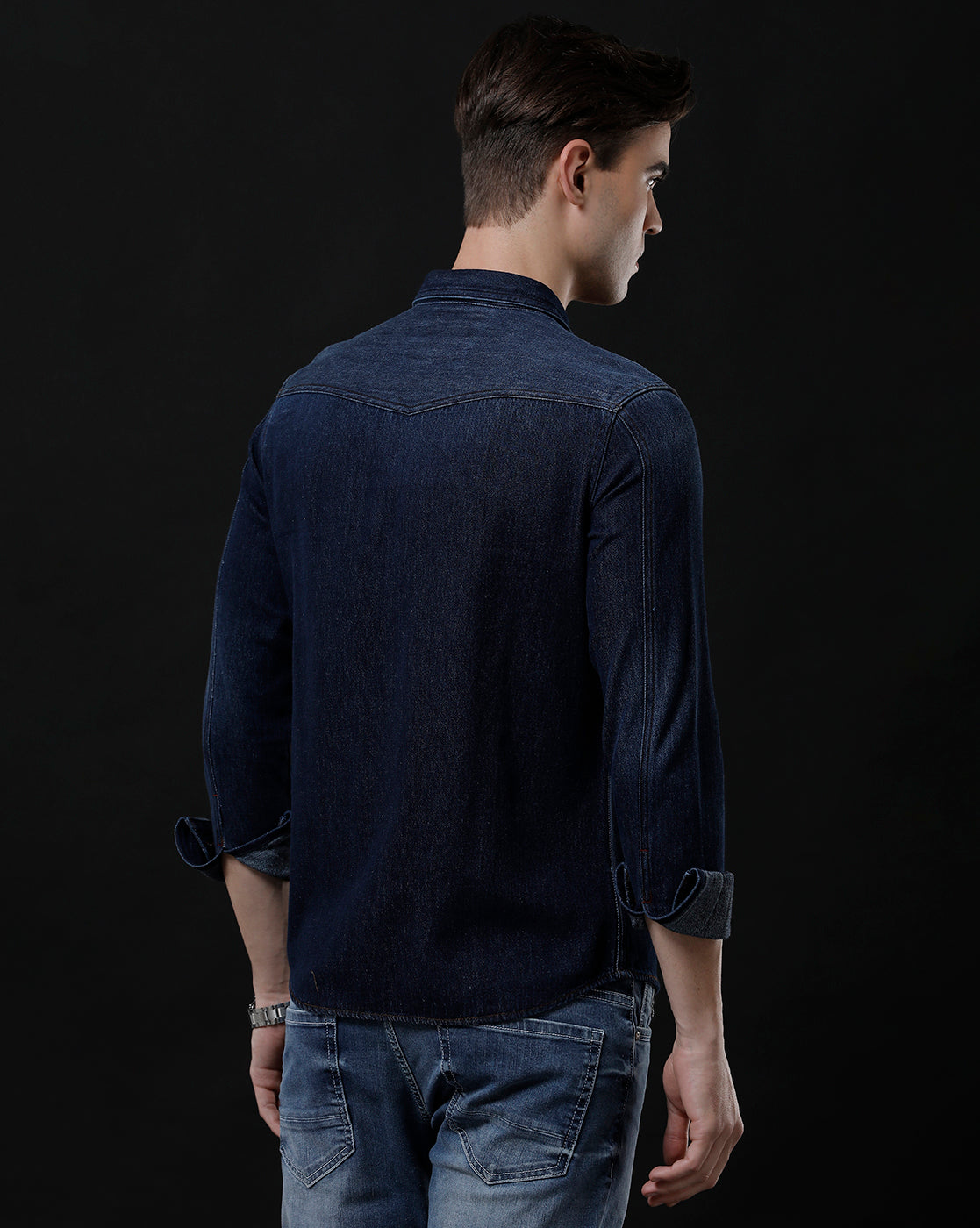 Men's Slim Fit Solid Denim Casual Shirt (AAMAL)