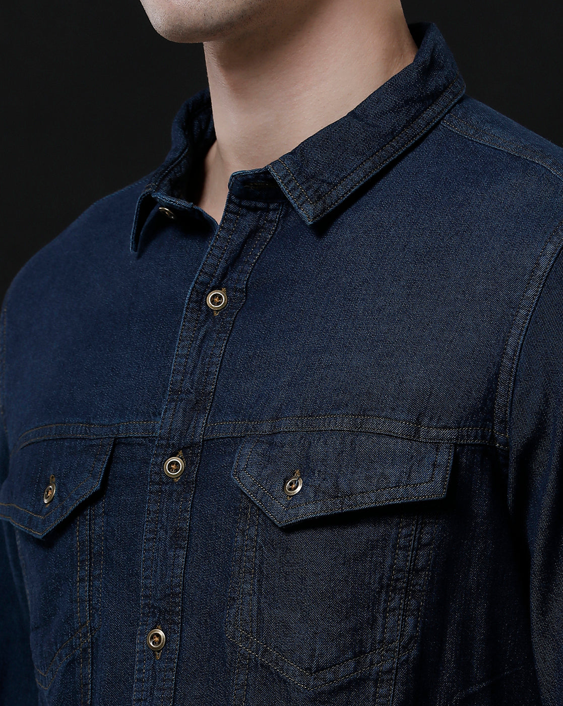 Men's Slim Fit Solid Denim Casual Shirt (AARAL)