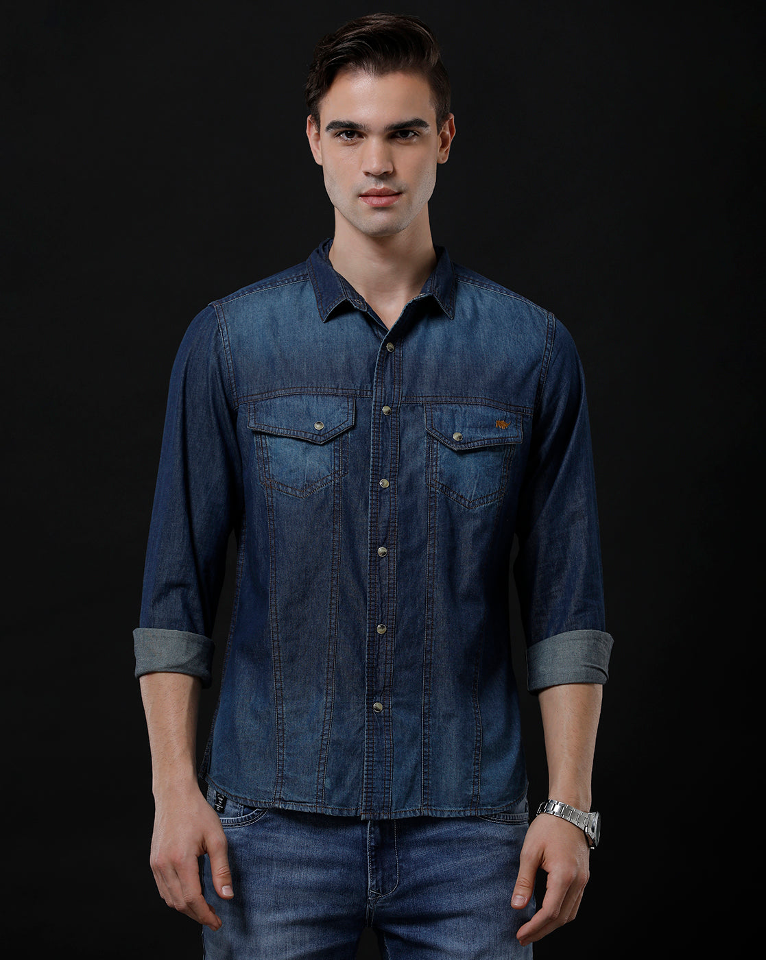 Men's Slim Fit Solid Denim Casual Shirt (ACHAL)