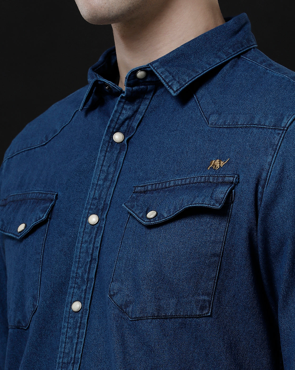 Men's Slim Fit Solid Denim Casual Shirt (ANTOL)