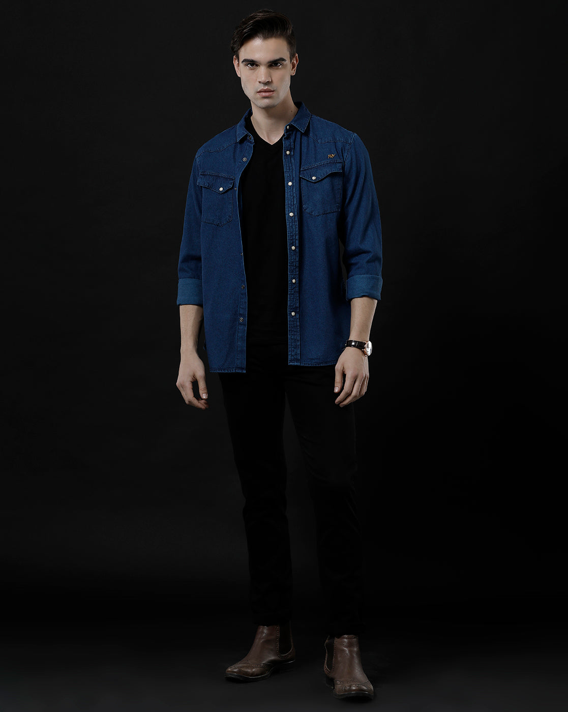 Men's Slim Fit Solid Denim Casual Shirt (ANTOL)