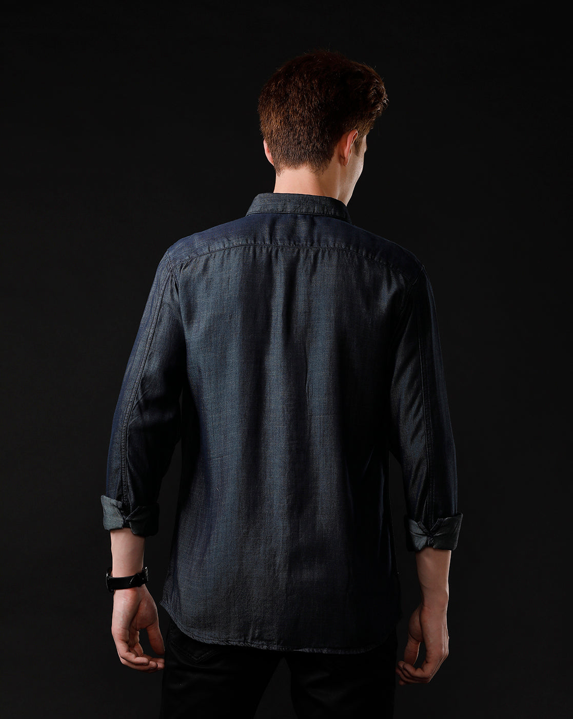 Men's Slim Fit Solid Denim Casual Shirt (ANGLO)