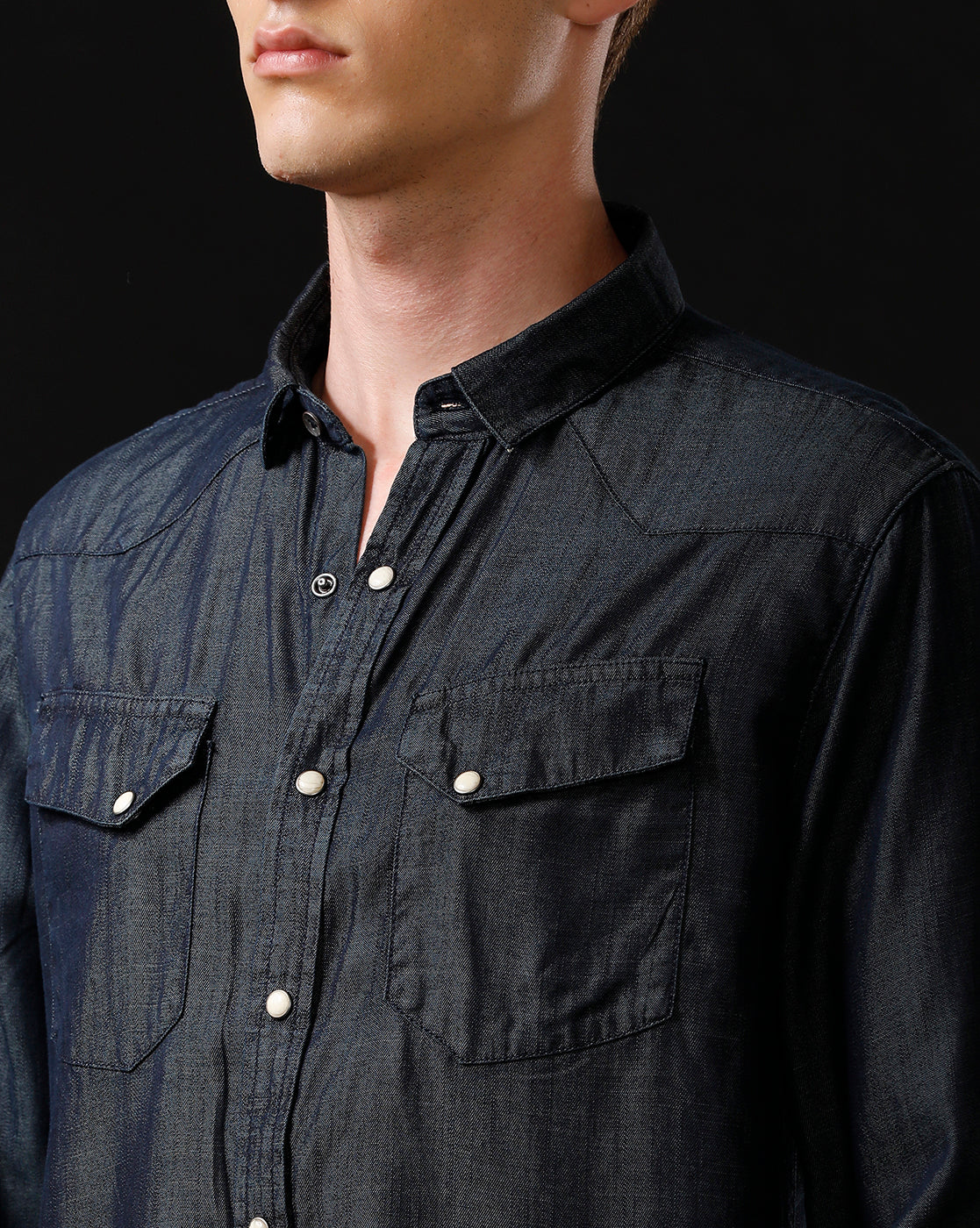 Men's Slim Fit Solid Denim Casual Shirt (ANGLO)