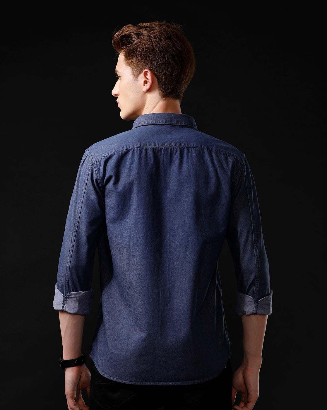 Men's Slim Fit Solid Denim Casual Shirt (ANIME)