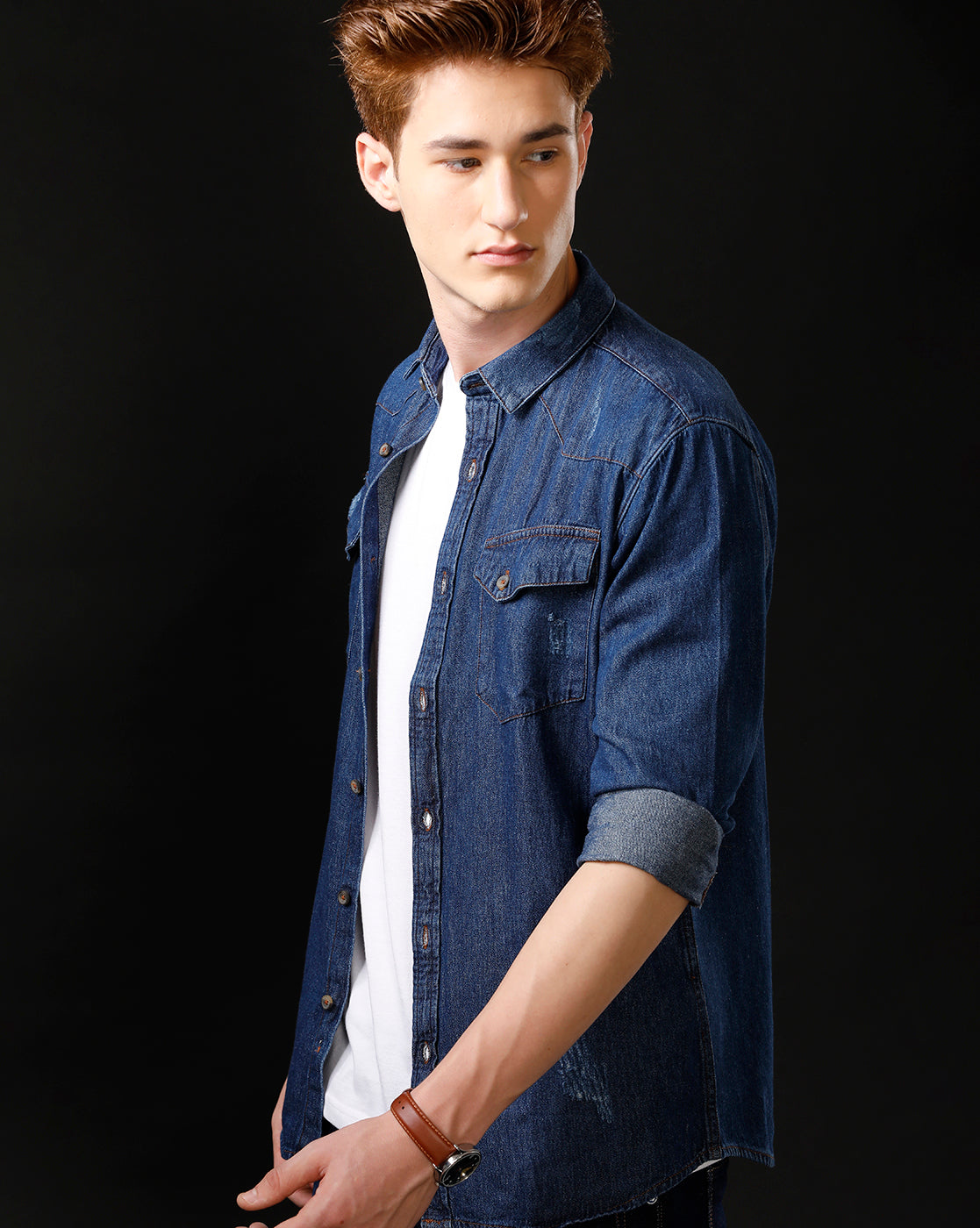 Men's Slim Fit Solid Denim Casual Shirt (ANKUS)