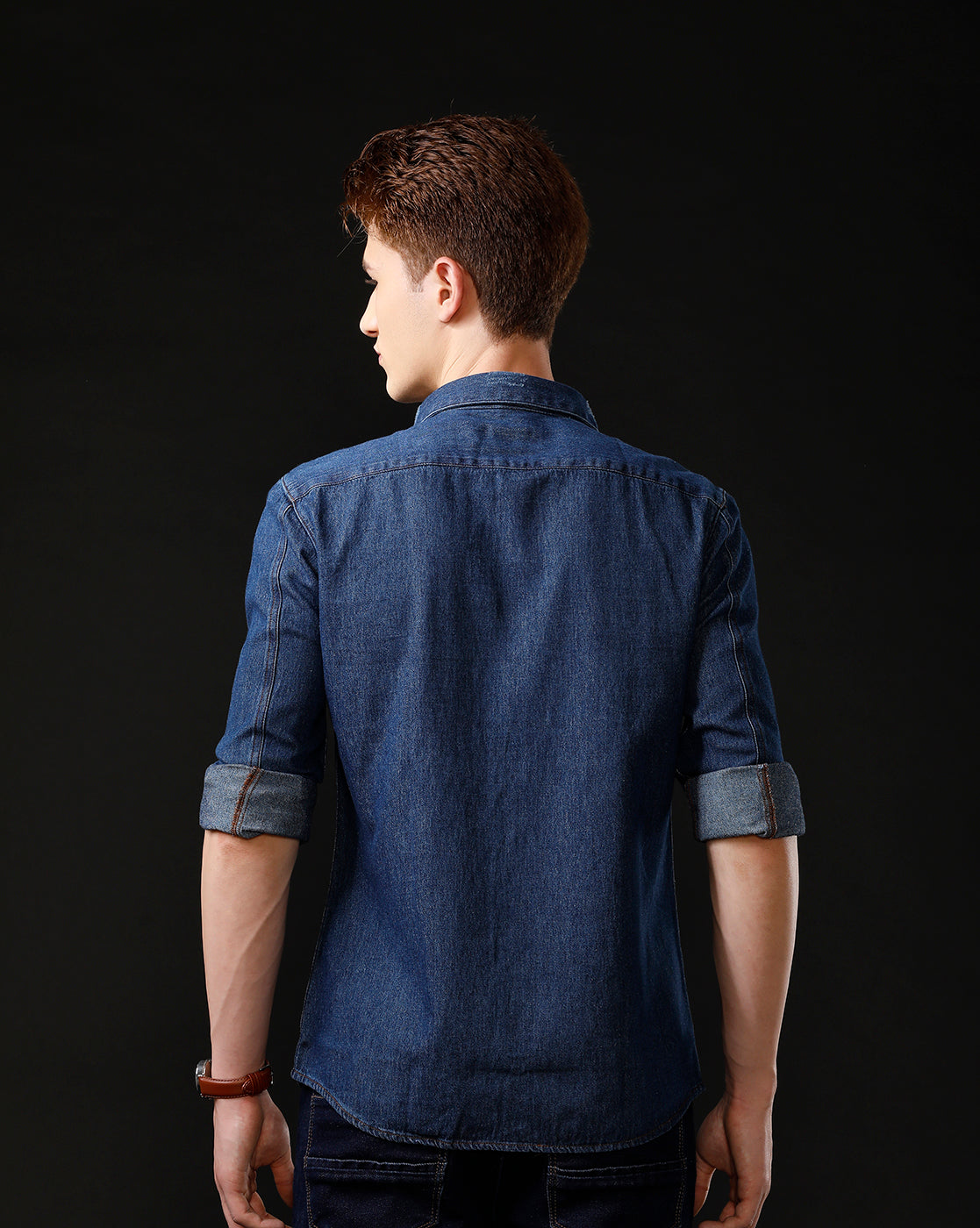 Men's Slim Fit Solid Denim Casual Shirt (ANKUS)