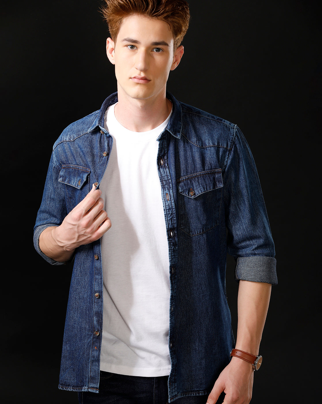 Men's Slim Fit Solid Denim Casual Shirt (ANOKA)