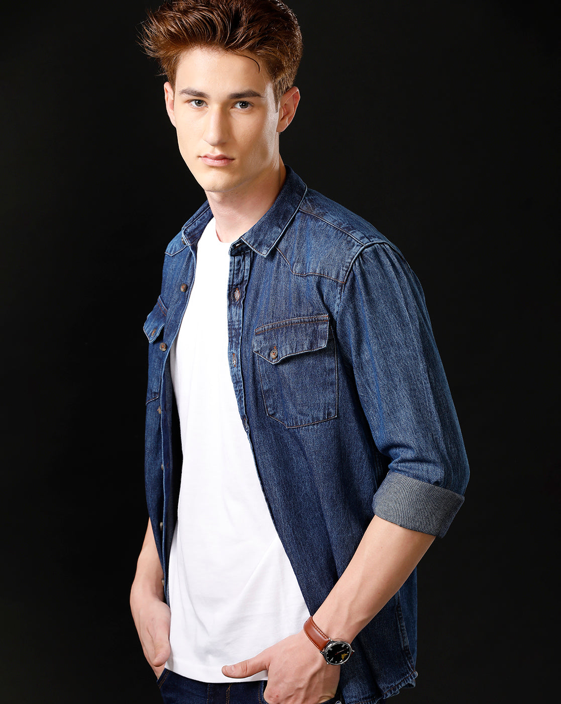 Men's Slim Fit Solid Denim Casual Shirt (ANOKA)