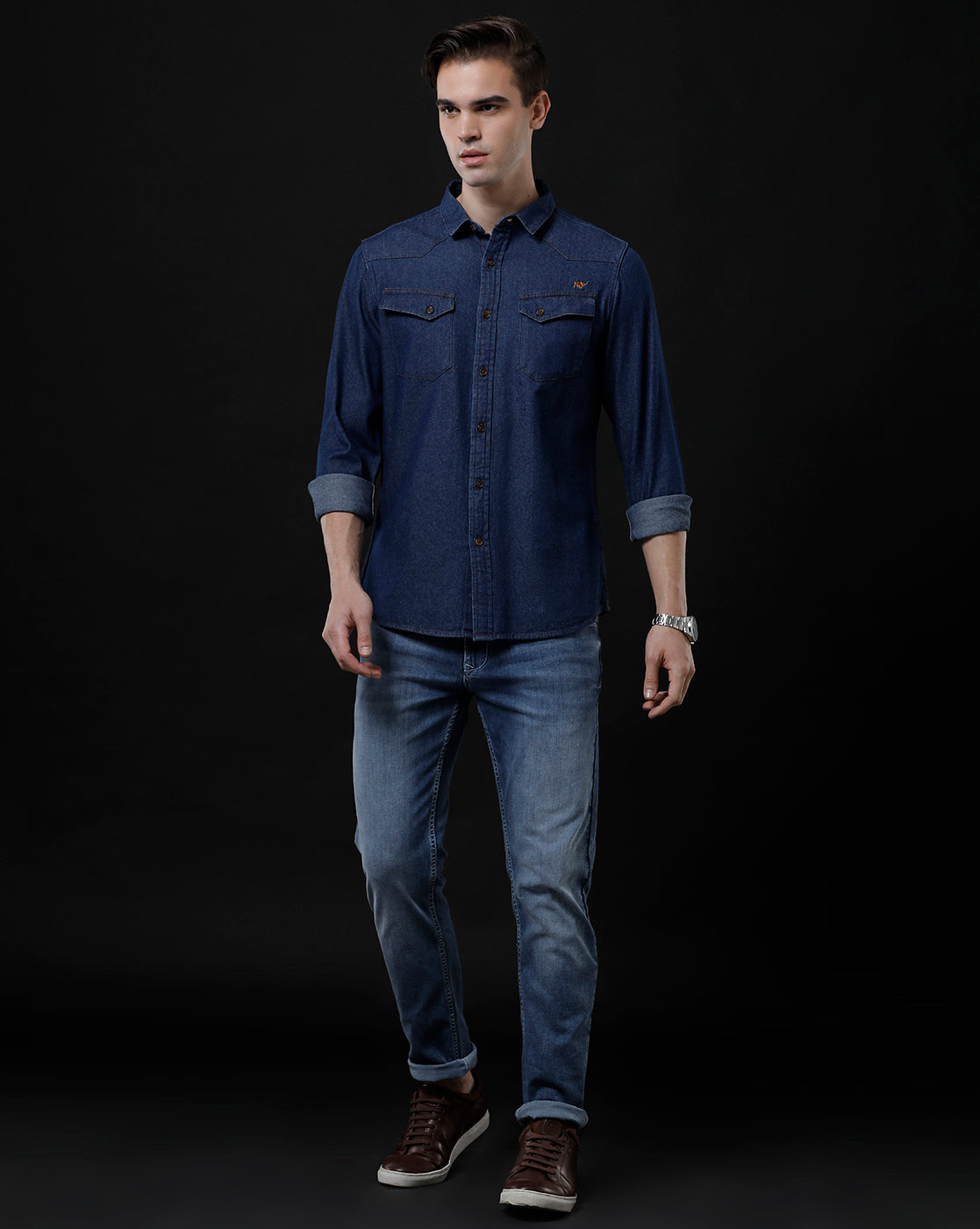 Men's Slim Fit Solid Denim Casual Shirt (ANTEN)