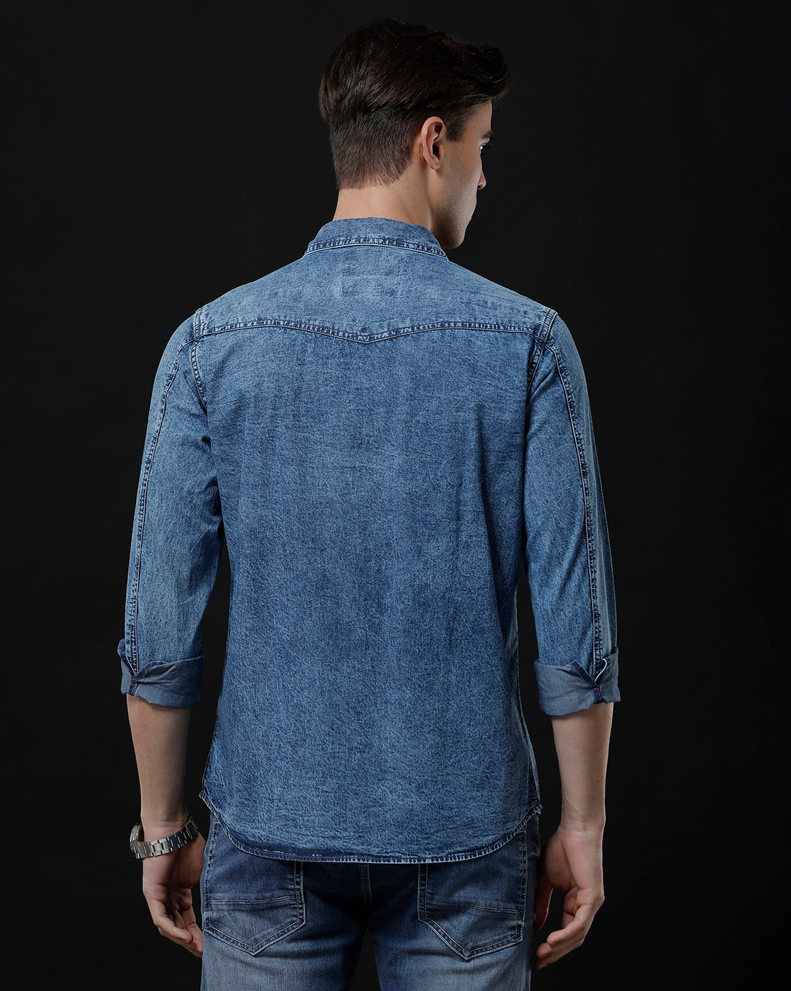 Men's Slim Fit Solid Denim Casual Shirt (APLIT)