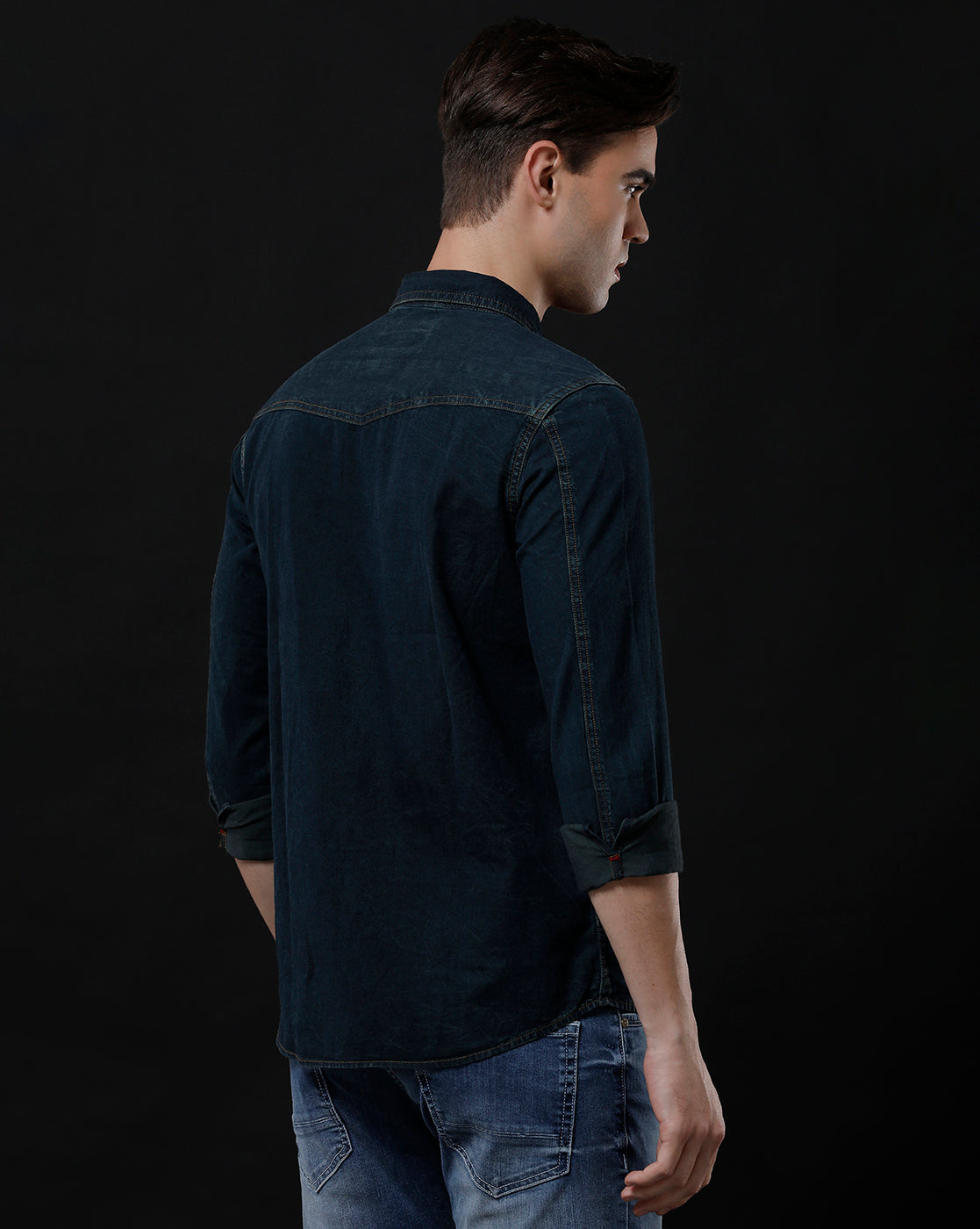 Men's Slim Fit Solid Denim Casual Shirt (APSOM)