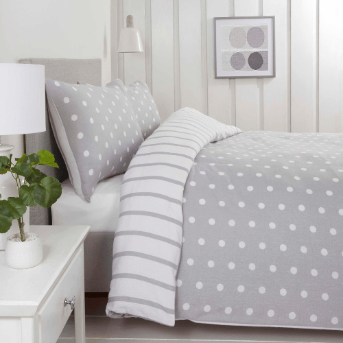 BED176 GREY SPOTS AND STRIPES - DOUBLE