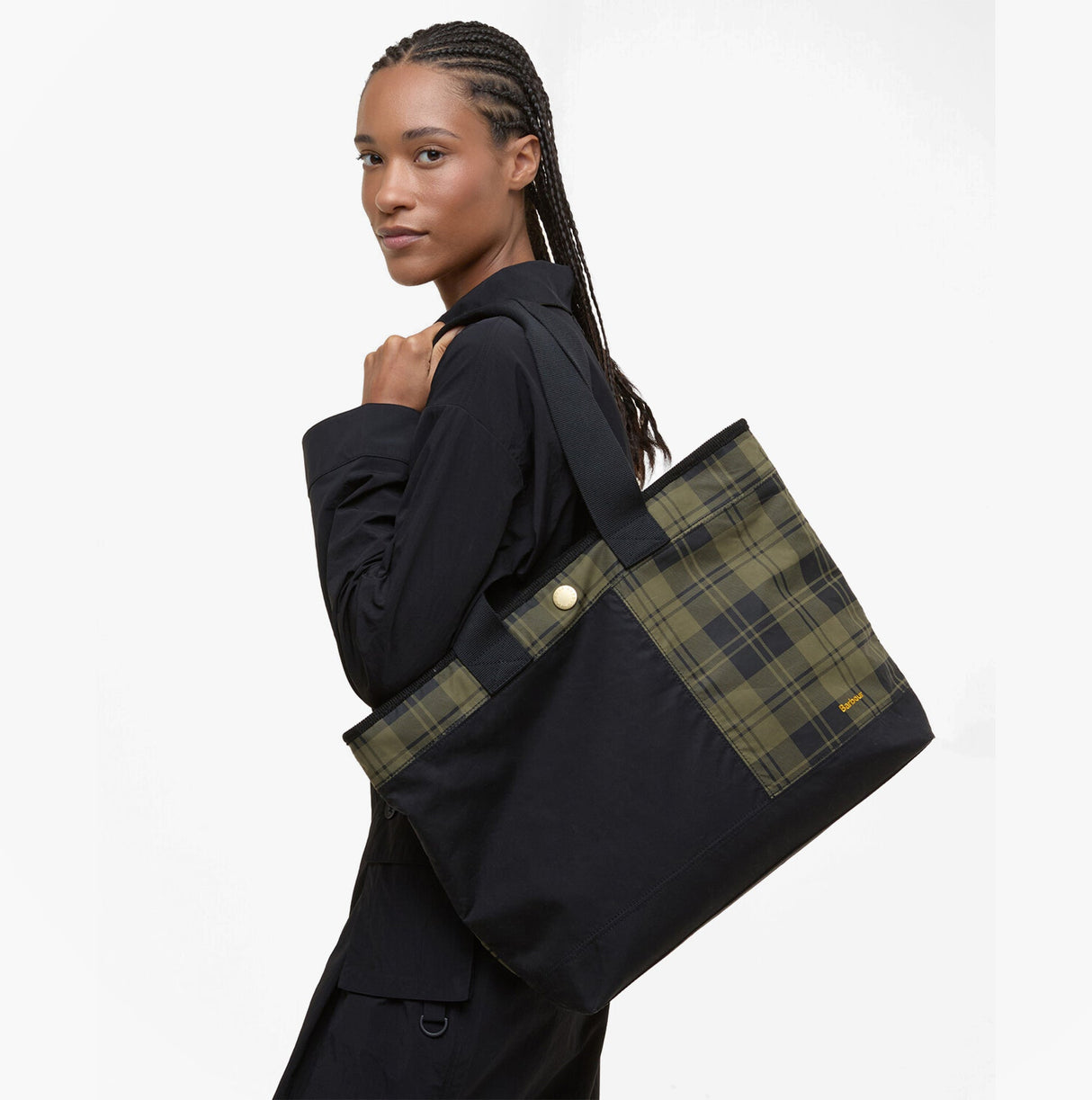 Barbour MYA PATCHWORK Tote Bag Womens Tote Bag Black/Olive Check