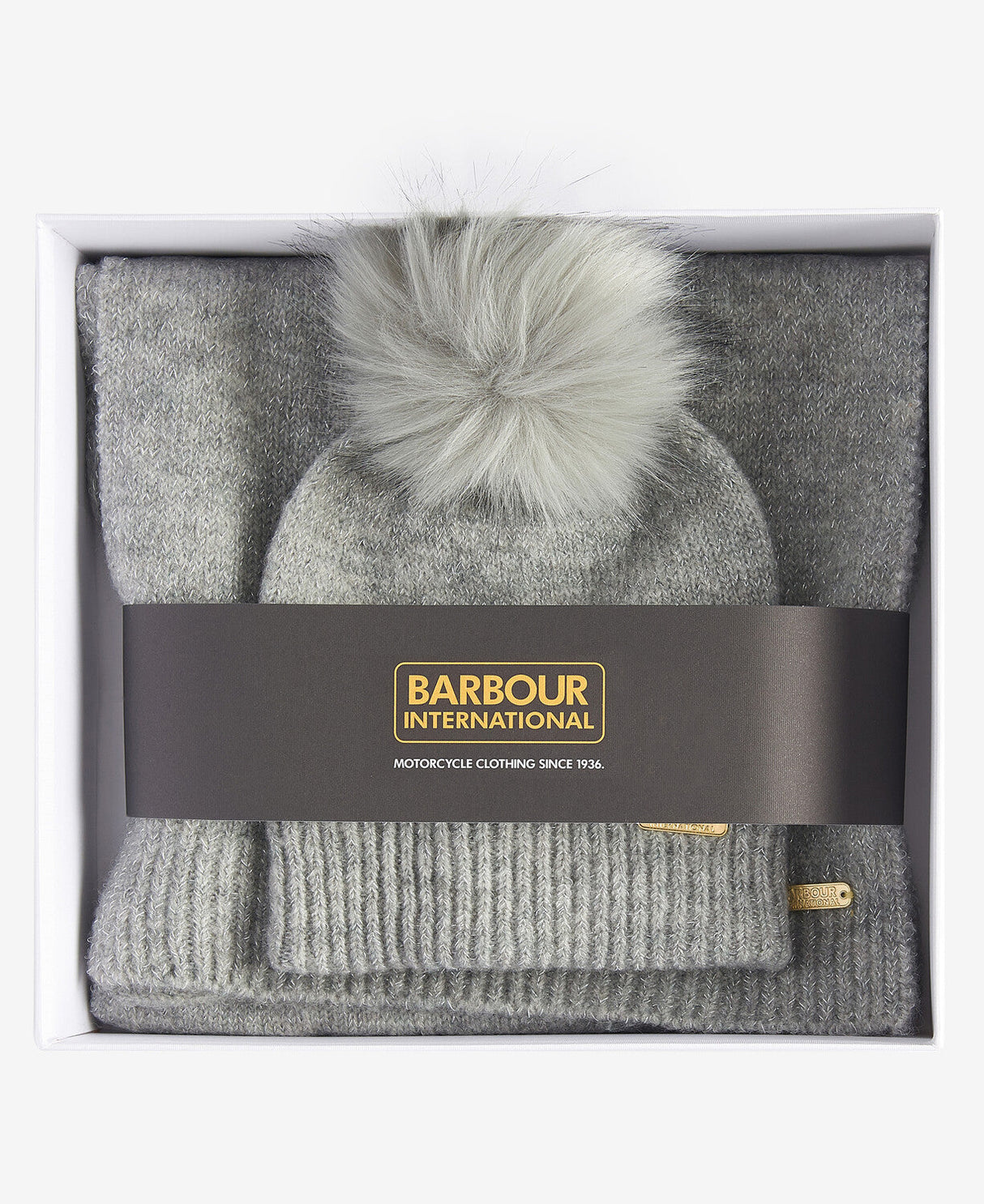 Barbour SPARKLE BEANIE & SCARF Womens Gift Set Grey Marl