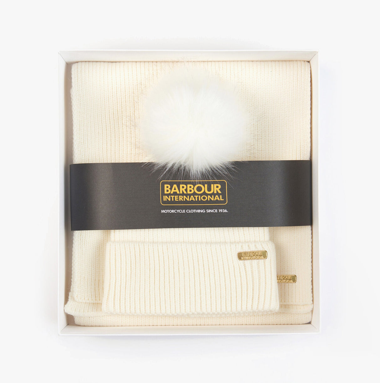 Barbour MALLORY BEANIE & SCARF Womens Gift Set Optic White